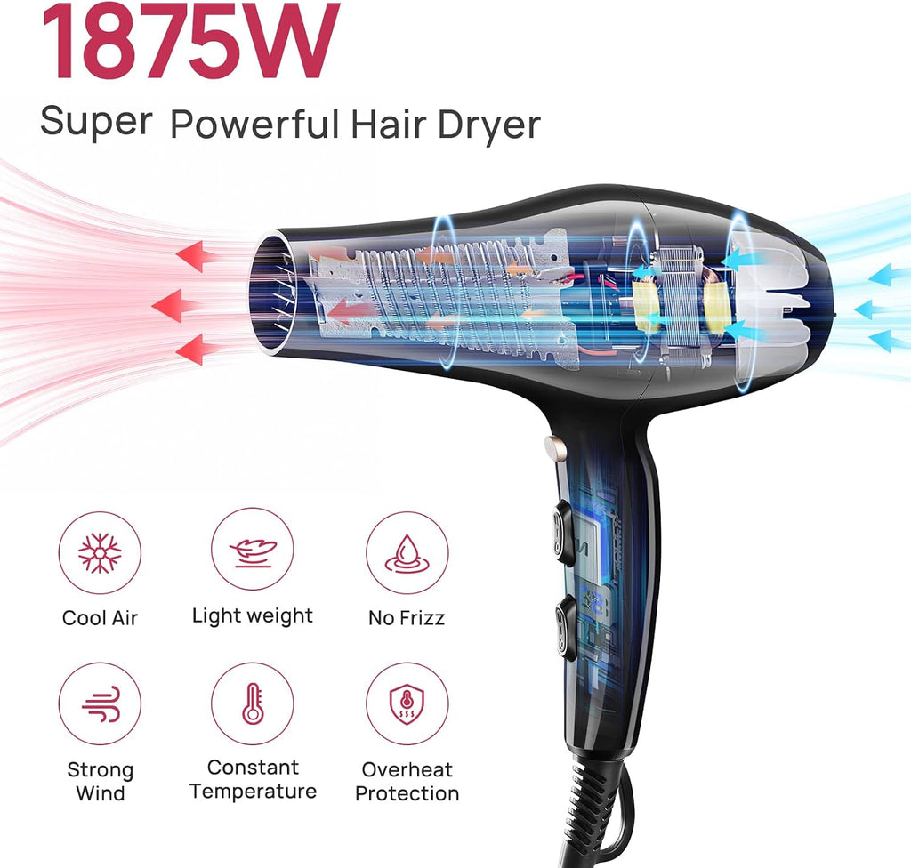 Hair Dryer, Professional Ionic Salon Blow Dryer with Diffuser for Women and Men, 5X Fast Drying, Powerful and Quiet