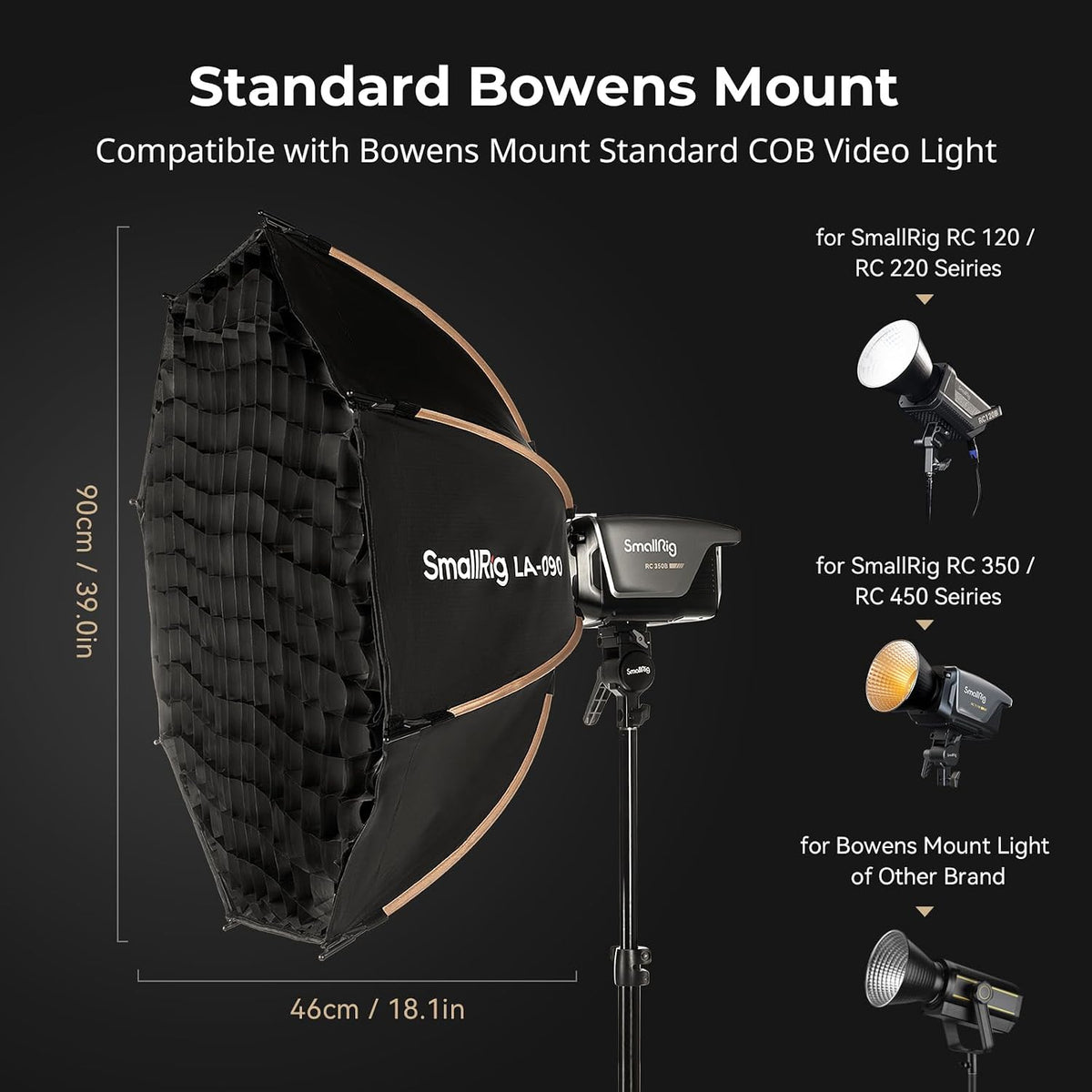 35" Bowens Mount Softbox Photography Lighting Kit, Quick Release | LA-O90 Portable Octagon Soft Box for SMALLRIG for