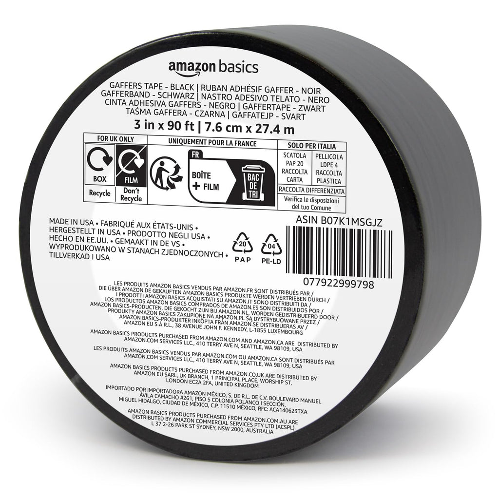 No Residue, Non-Reflective Gaffers Tape for Photography and Filming, Removable Strong Adhesive for Cords, 3 inch x 90