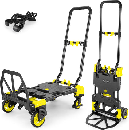 2-in-1 Foldable Hand Truck Dolly,330lb Cart Retractable,4& 2 Wheel,Yellow | Aluminum alloy,5in flat-free rubber