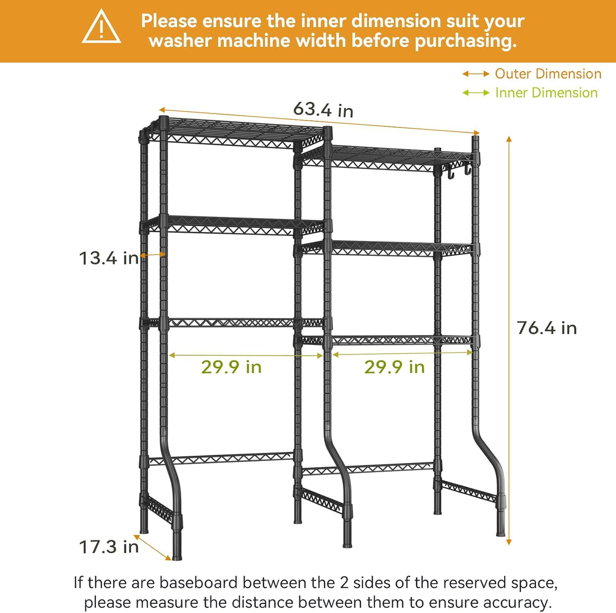 U15 Over Washer and Dryer Storage Shelves, Laundry Room Metal Rack