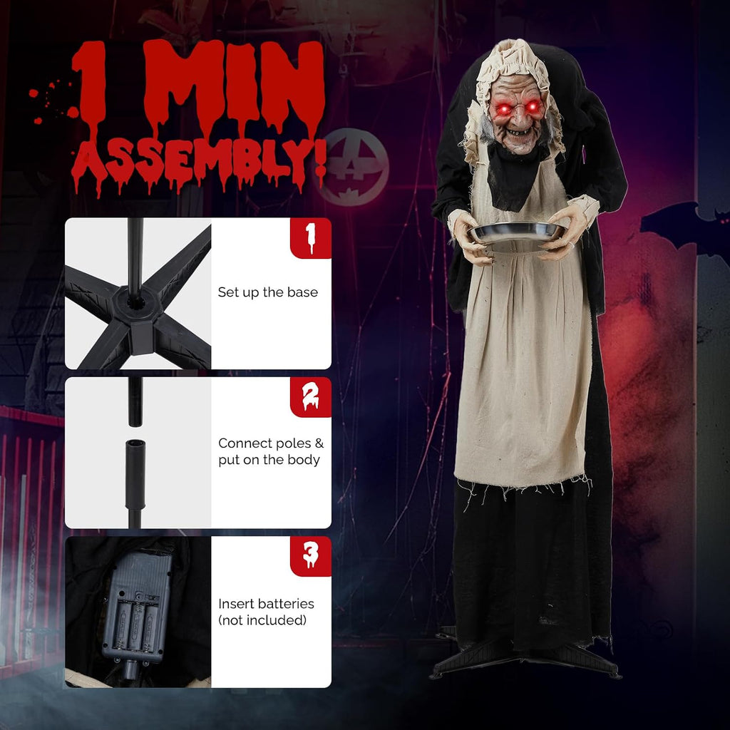 5FT Halloween Decoration Animatronics Talking Outdoor Decorations with Voice Control Light Up Eyes for Indoor Party