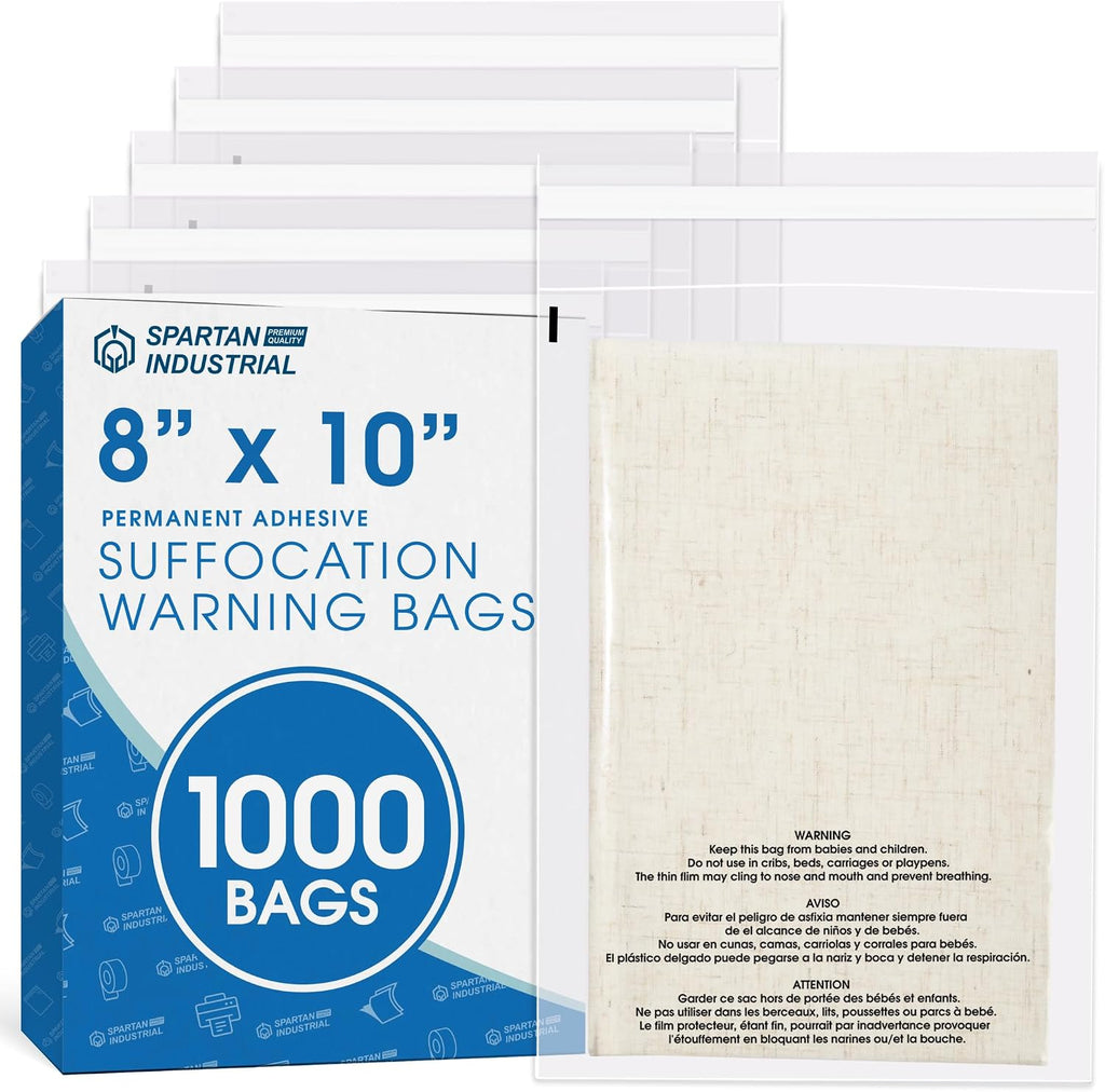 8" X 10" (1000 Count) Self Seal Clear Poly Bags with Suffocation Warning