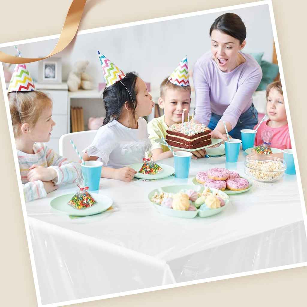 54 Inch X 300 Feet Plastic Table Cloths with Cutter Box, White Disposable Table Cover Roll, Plastic Tablecloth for