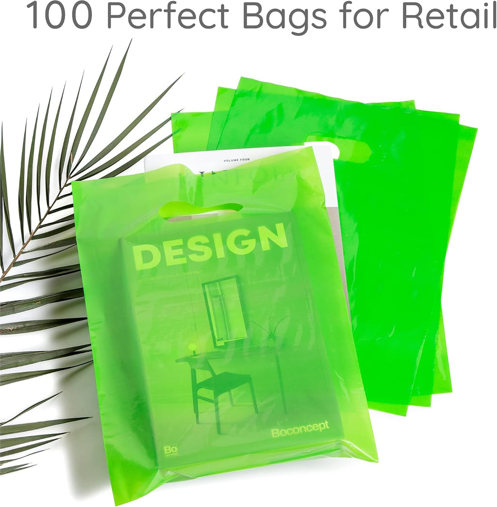 100 Lime Green Plastic Bags With Handles 9x12 Merchandise Bags