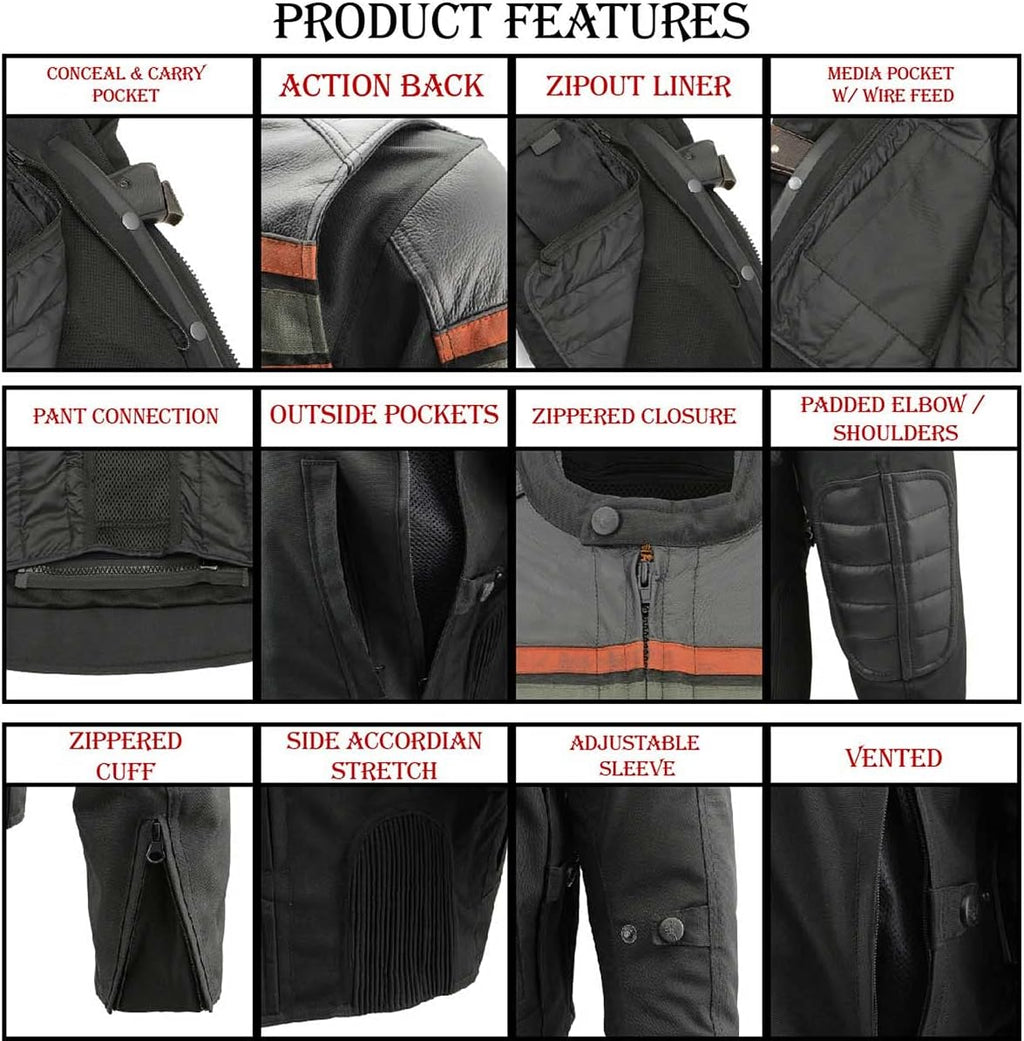 Men’s CE Armored All-Season Motorcycle Jacket - Large | All Seasons, Impact Protection ,Textile Racer Design, Vented