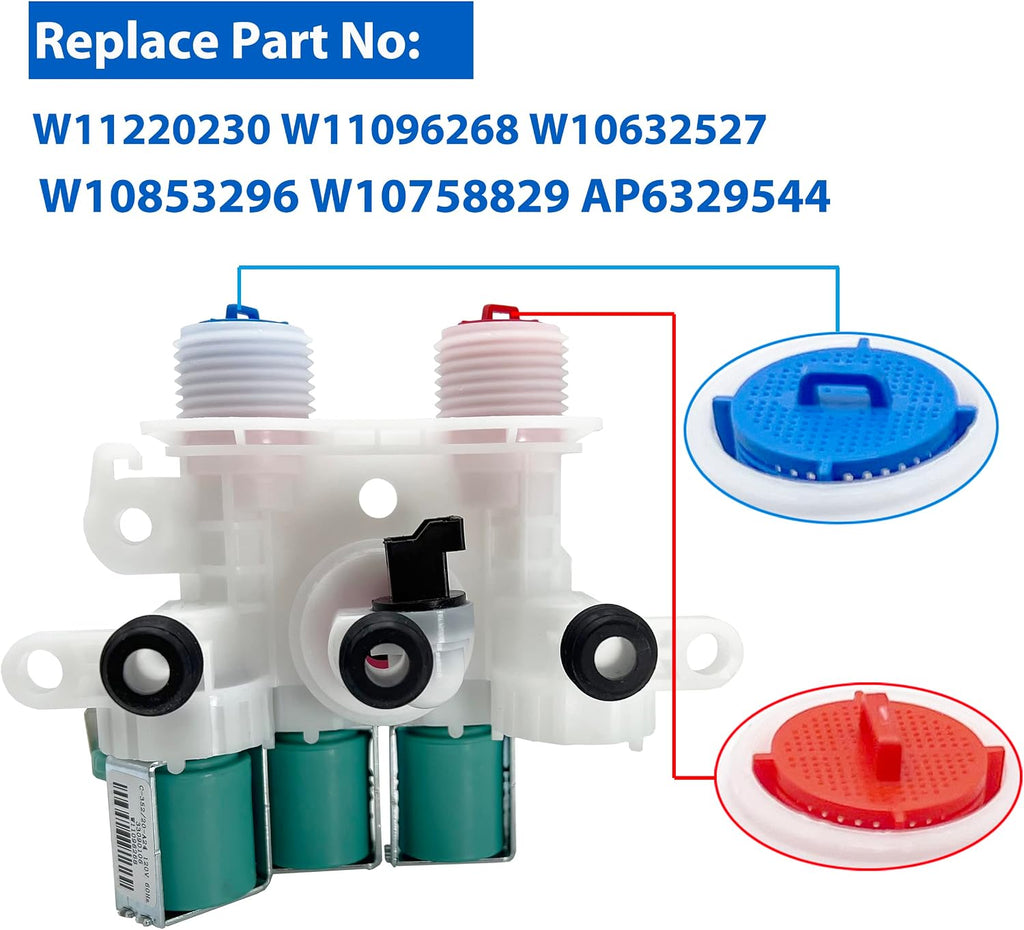 Washing Machine Water Inlet Valve Assembly for Whirlpool Cabrio WTW7000DW0 WTW7300DW1 WTW8040DW0 WTW7040DW1 WTW8040DW4 WTW7300DW0 WTW7040DW0 WTW8040DW2 WTW6120HW0 MVWB766FW0 MVWB765FW0 MVWB755DW0