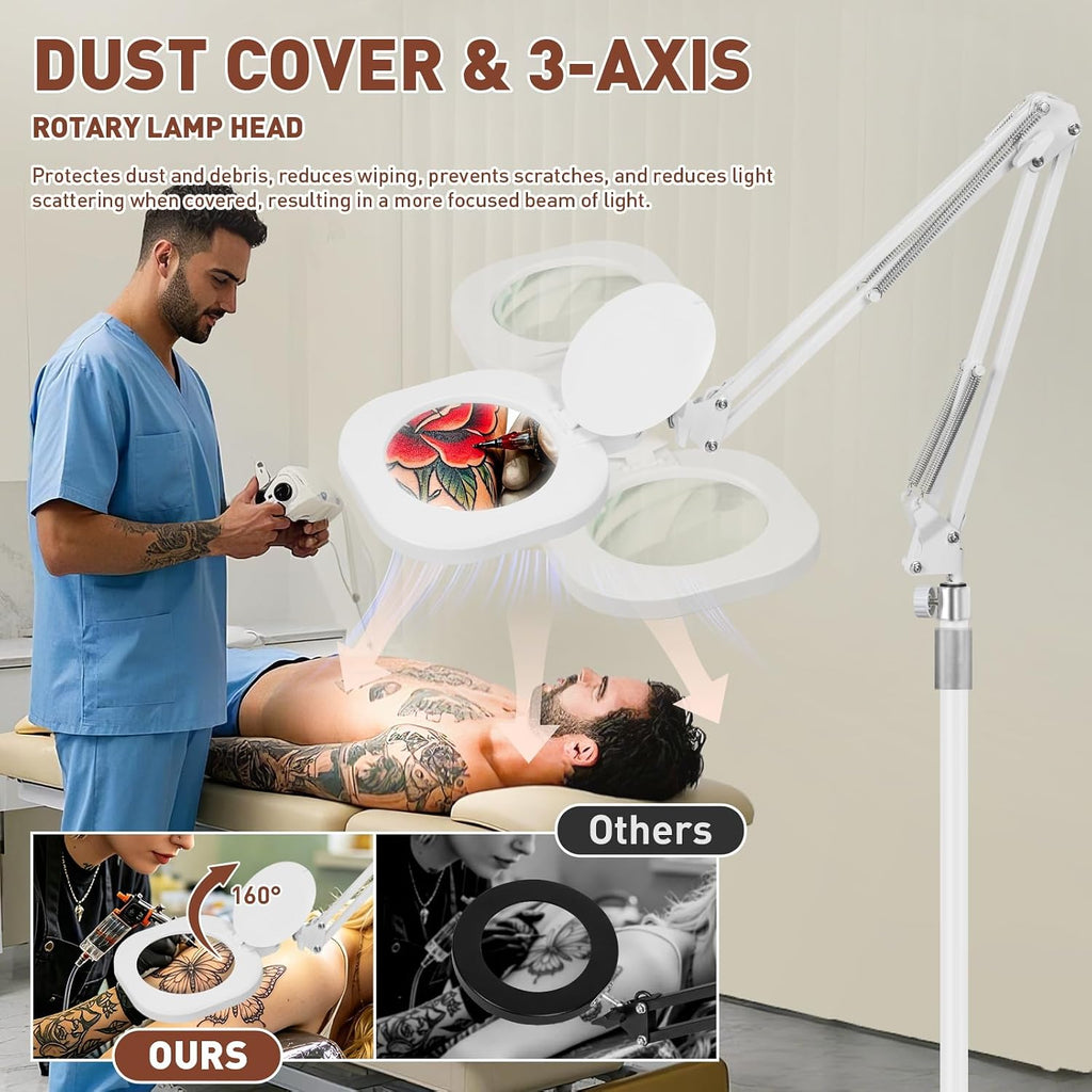 2200 Lumens 12X Esthetician Magnifying Lamp, 5-Inch Real Glass Lens | 4-Wheel Rolling, Adjustable Height, Mag Light