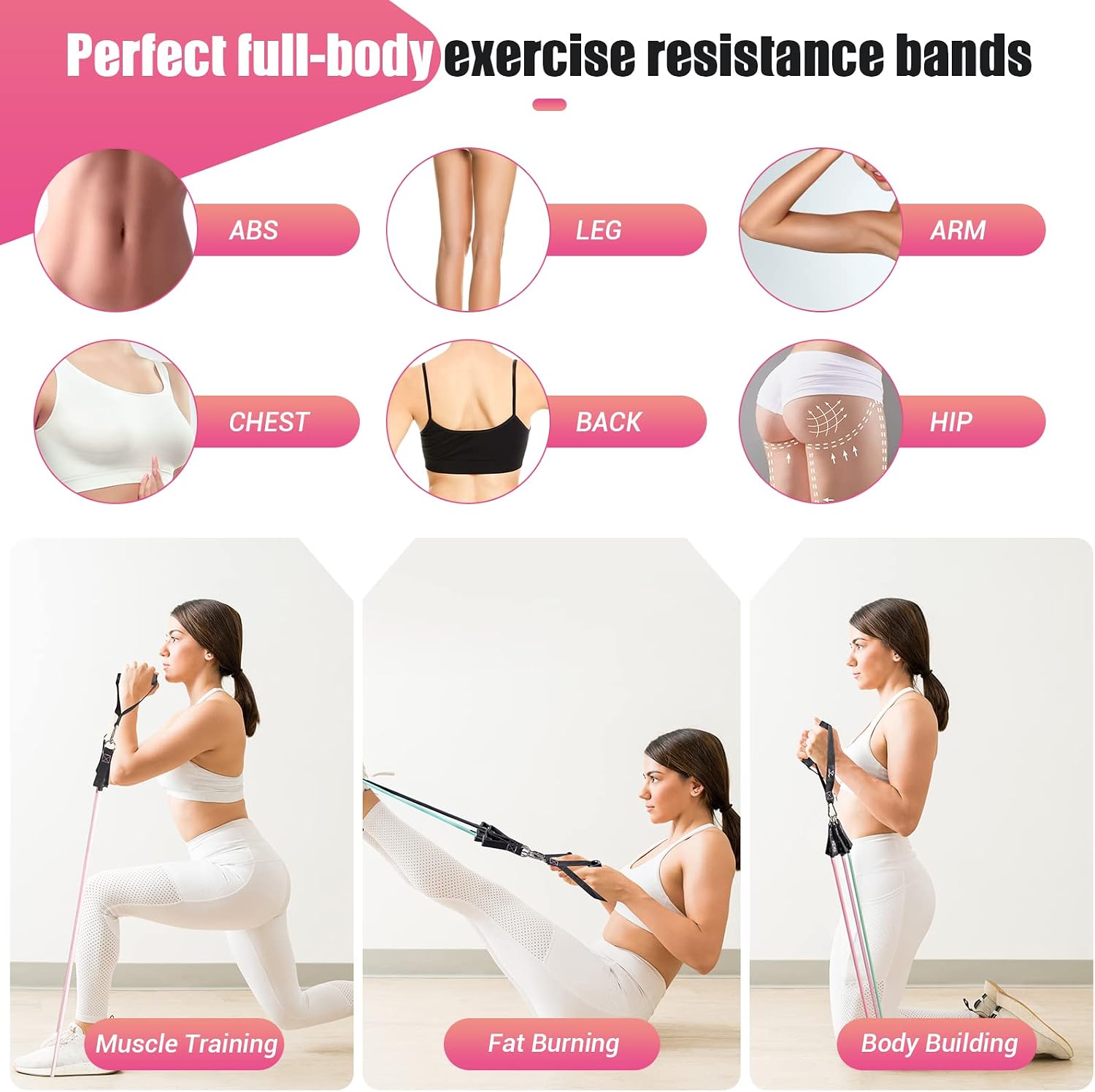 Resistance Bands with Handles for Women, 5 Level Exercise Bands | Workout Bands for Physical Therapy, Yoga, Pilates