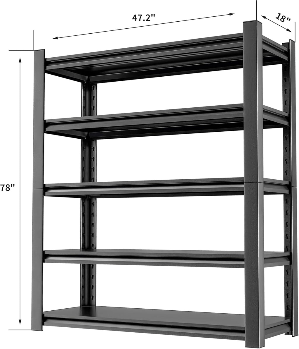 Heavy Duty Metal Storage Shelf, 5 Tier Industrial Shelving Unit - Garage Shelving, Utility Shelf, Metal Storage Rack