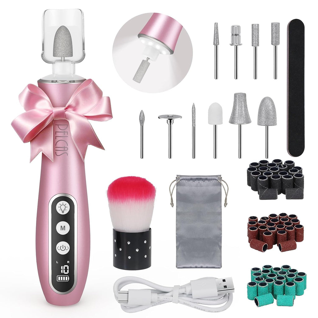 Electric Nail File, 10 Speeds Cordless Nail Drill Kit with LED Light