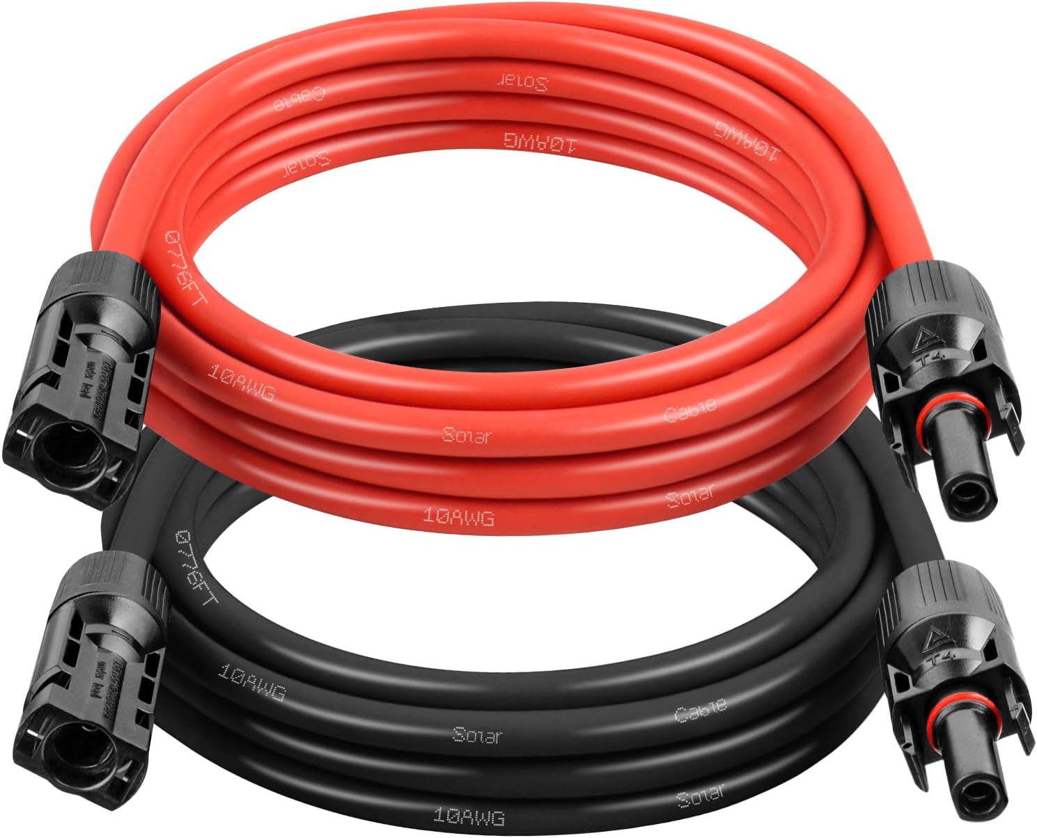 10AWG Solar Extension Cable 5FT – 2 Pack Red & Black PV Wire with Solar Connectors, 84-Strand Tinned Copper, Dual