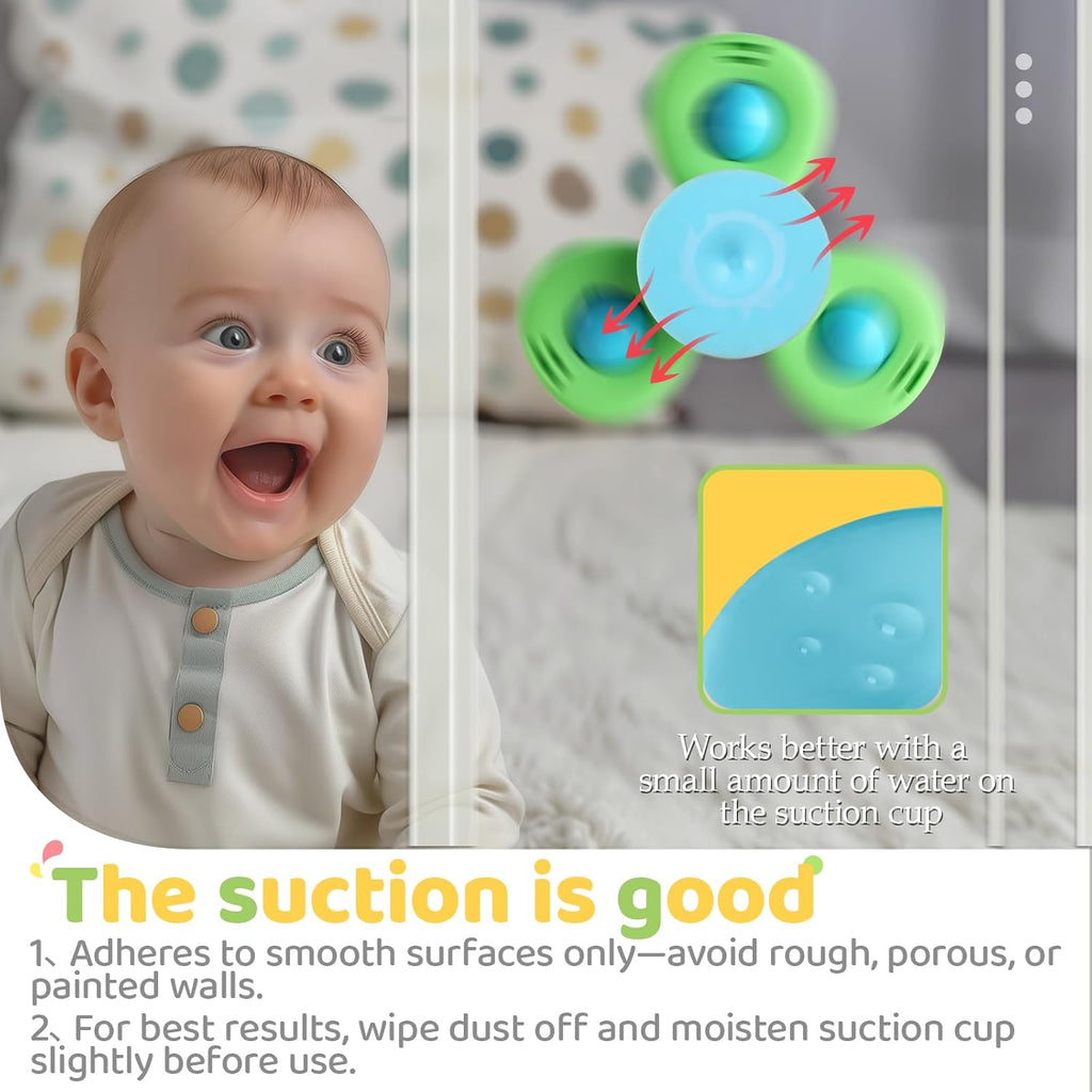 3PCS Suction Cup Spinner Toys for 1 Year Old Boy Girl|Spinning Top 12 18 Months|1 2 Year Old Boy Birthday Gift|Baby