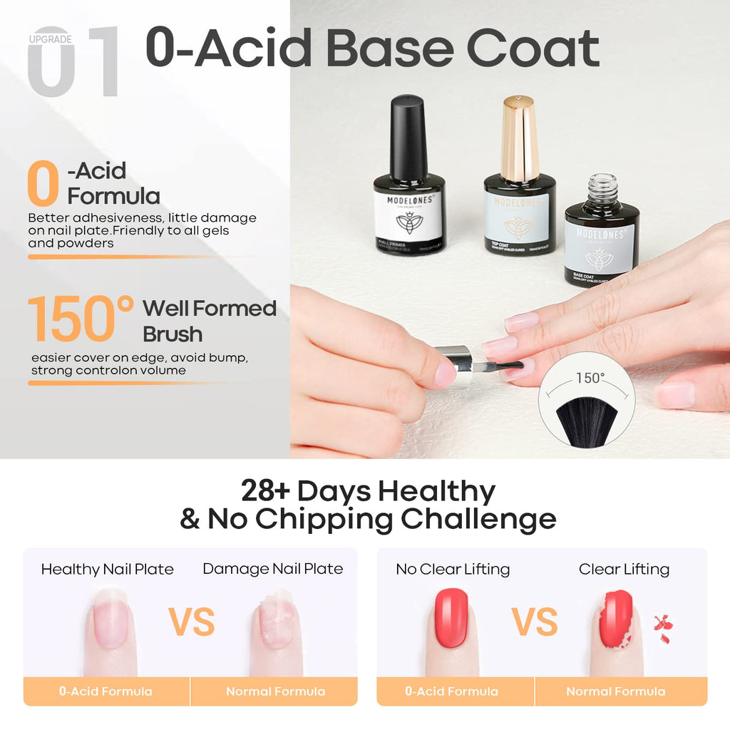 Gel Base Top Coat Set with Nail Primer, 3 Pcs No Wipe Clear Base and Top Coat Nail Bonder Primer Set for Nails Super