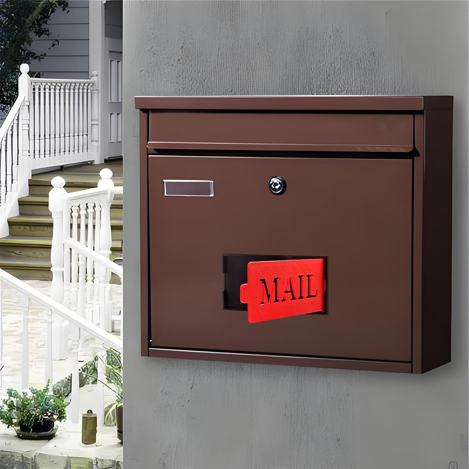Mailbox Flag Replacement Kit for Brick & Stone Mailboxes | Red All-Weather Plastic Flag for Front Wall Mount