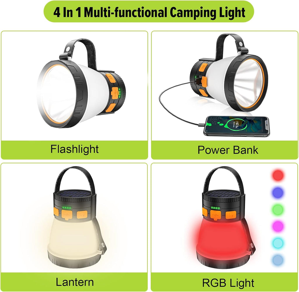 LED Camping Lantern, 1500 Lumens Camping Lantern Rechargeable with Solar Panel Charging, Waterproof, 8 Light Modes