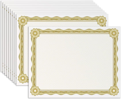 Certificate Paper with Gold Border, 50 Sheets, 8.5 x 11 Inch, 140 GSM | Thick Letter Size Certificate Paper for