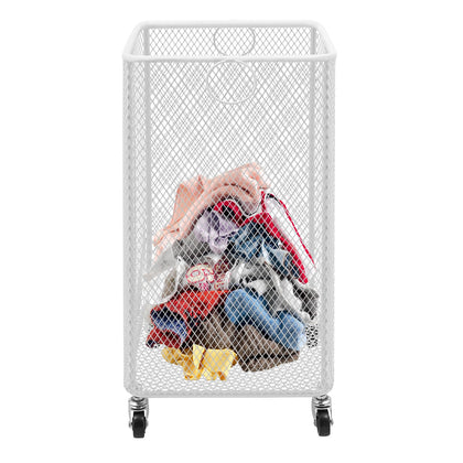 Rolling Laundry Basket with Wheels and Round Handle, Square Metal Mesh Wire Laundry Hamper, Large Capacity Dirty