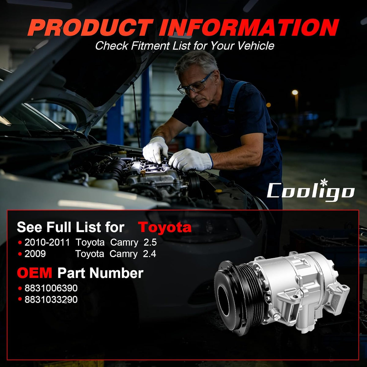 A/C Compressor with Clutch Fit for Toyota Camry 2.5L 2010-2011