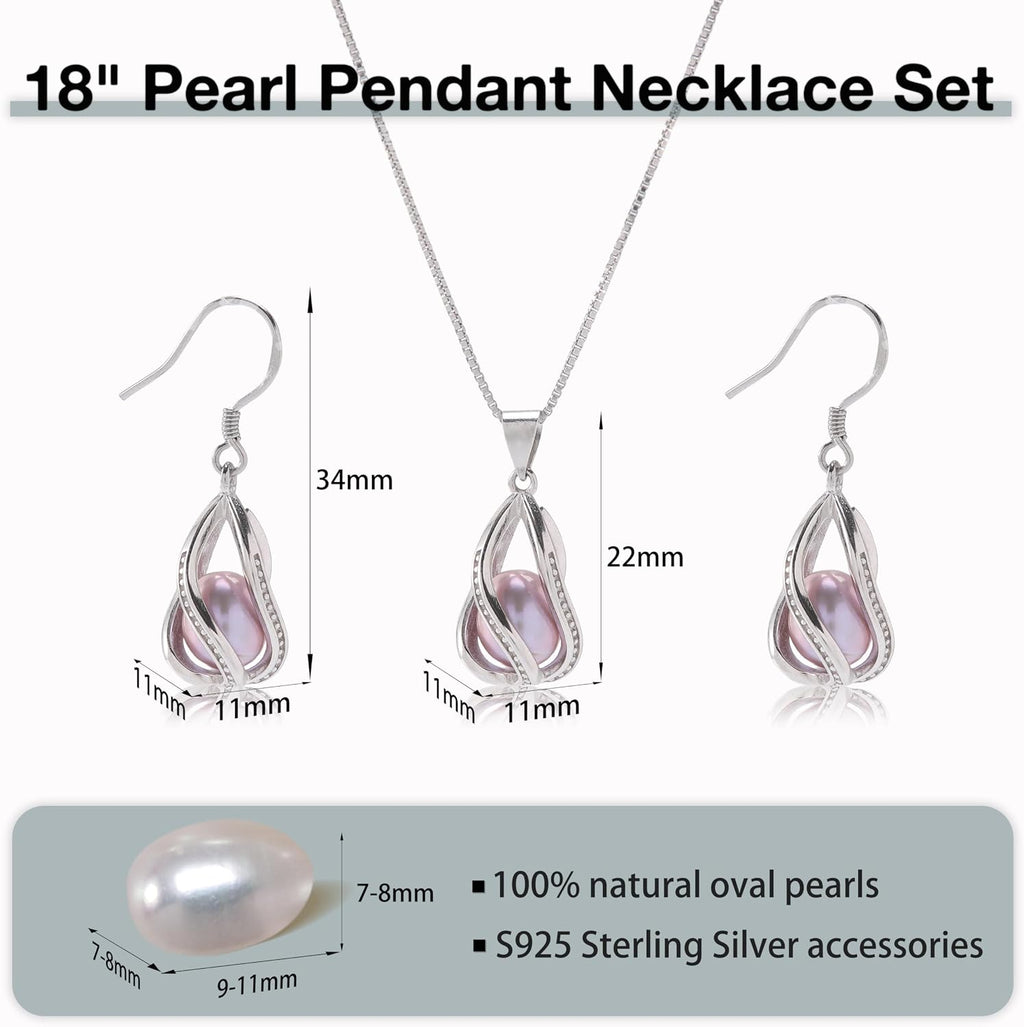 Pearl Jewelry Set For Women S925 Sterling Silver/14K Gold Plated Necklace & Earrings Set Freshwater Pearl Pendant
