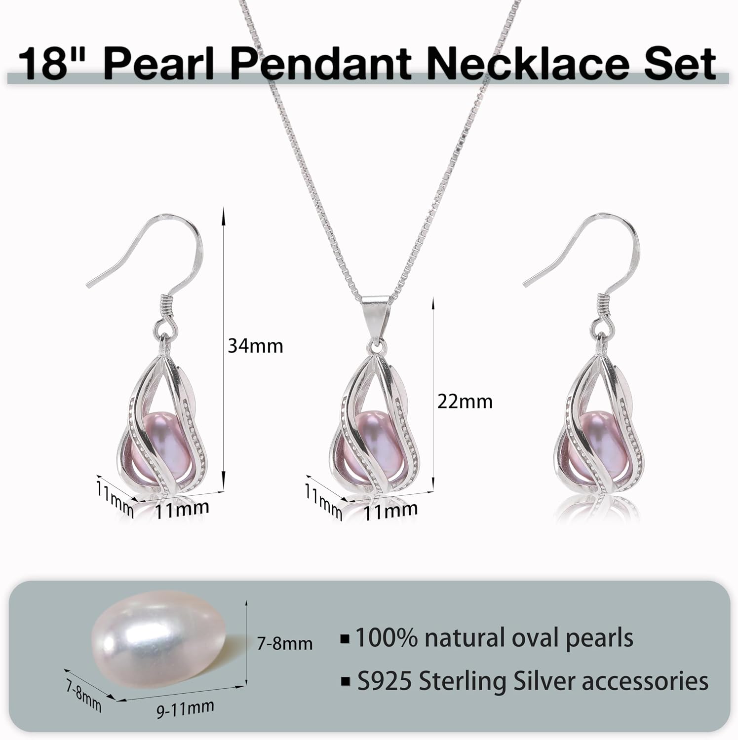 Pearl Jewelry Set For Women S925 Sterling Silver/14K Gold Plated Necklace & Earrings Set Freshwater Pearl Pendant