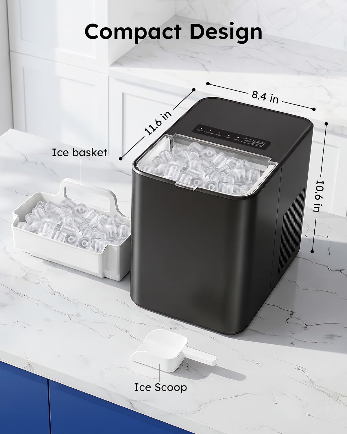 Ice Maker Countertop, 26.5 lbs/Day, 8 Bullet Fast Ice in 6 Mins