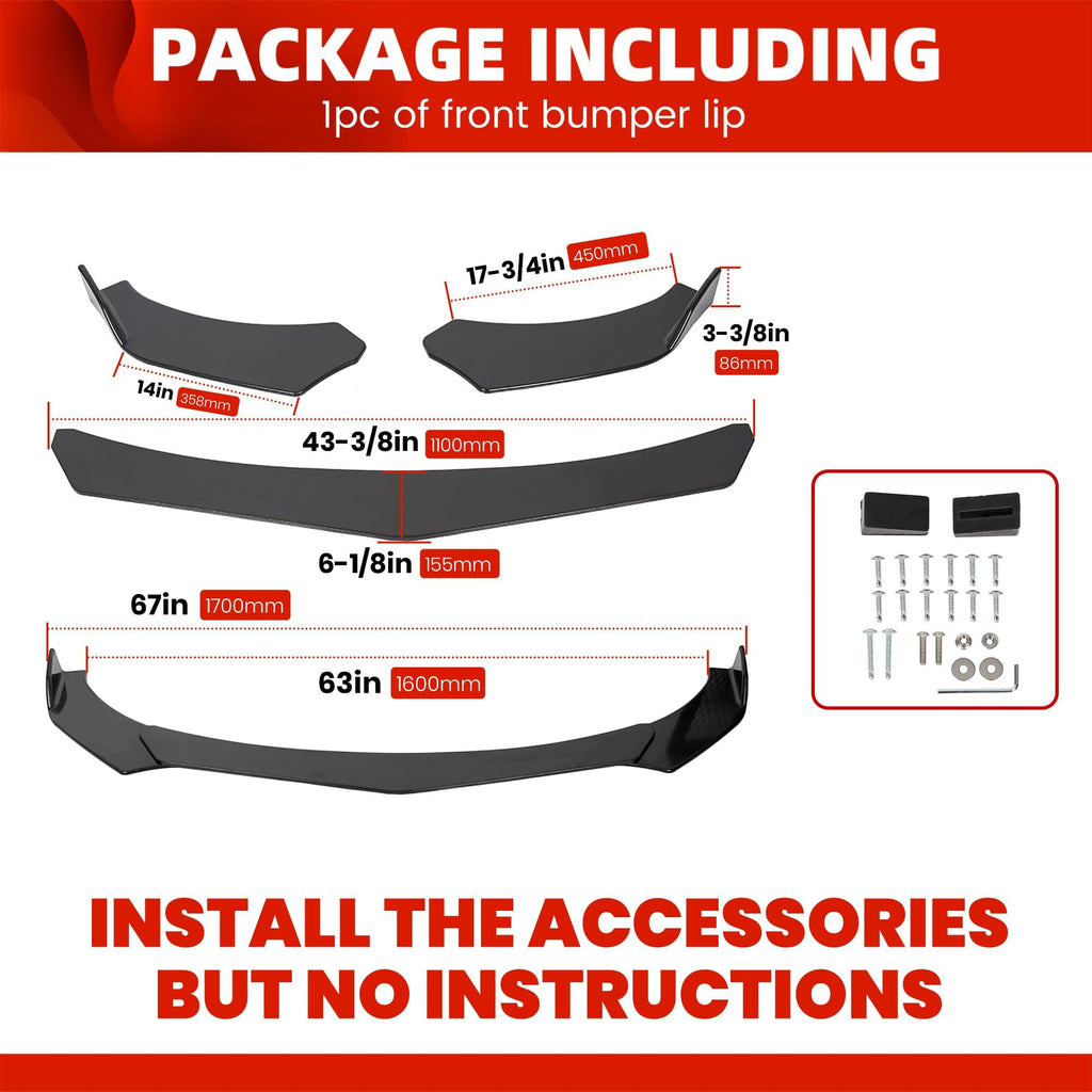 Front Bumper Lip Chin Spoiler ABS Compatible with Audi