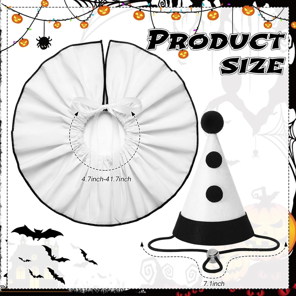 Dog Halloween Costumes Ghost Funny Pet Costume Set Adjustable White Clown Hat and Ruffled Collar for Small Medium