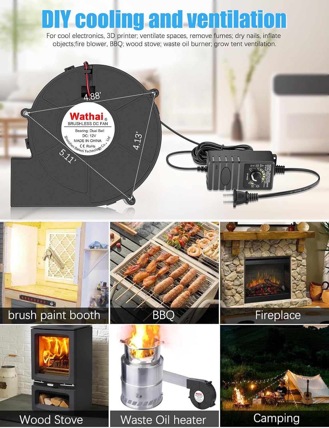Wathai 140mm Small Blower Fan 110V 120V Squirrel Cage Fan Speed controlleer