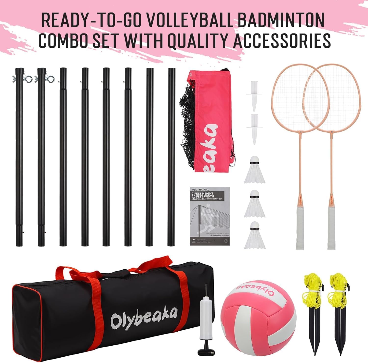 20ft Portable Outdoor Volleyball Badminton Combo Net Set | Height Adjustable for Volleyball & Badminton Game with