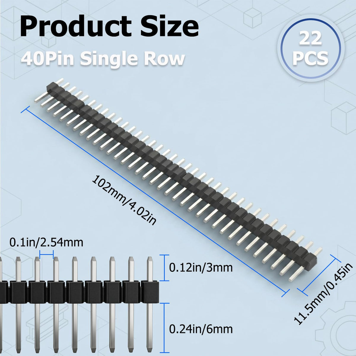 2.54mm 40 Pin Male Breakaway Header Pins (22 Pcs)