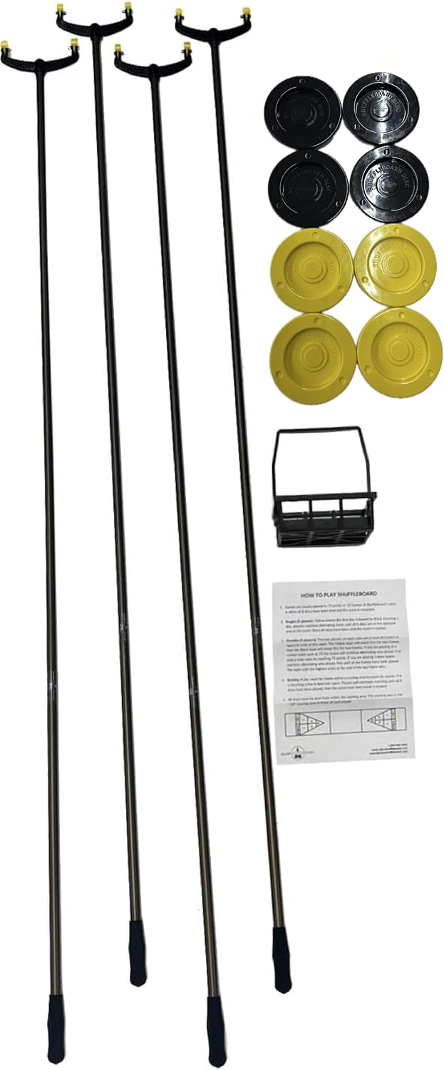 Allen Shuffleboard Premium Shuffleboard Set with Tournament Discs, 4 Continental Cues, Disc Carrier, Rules