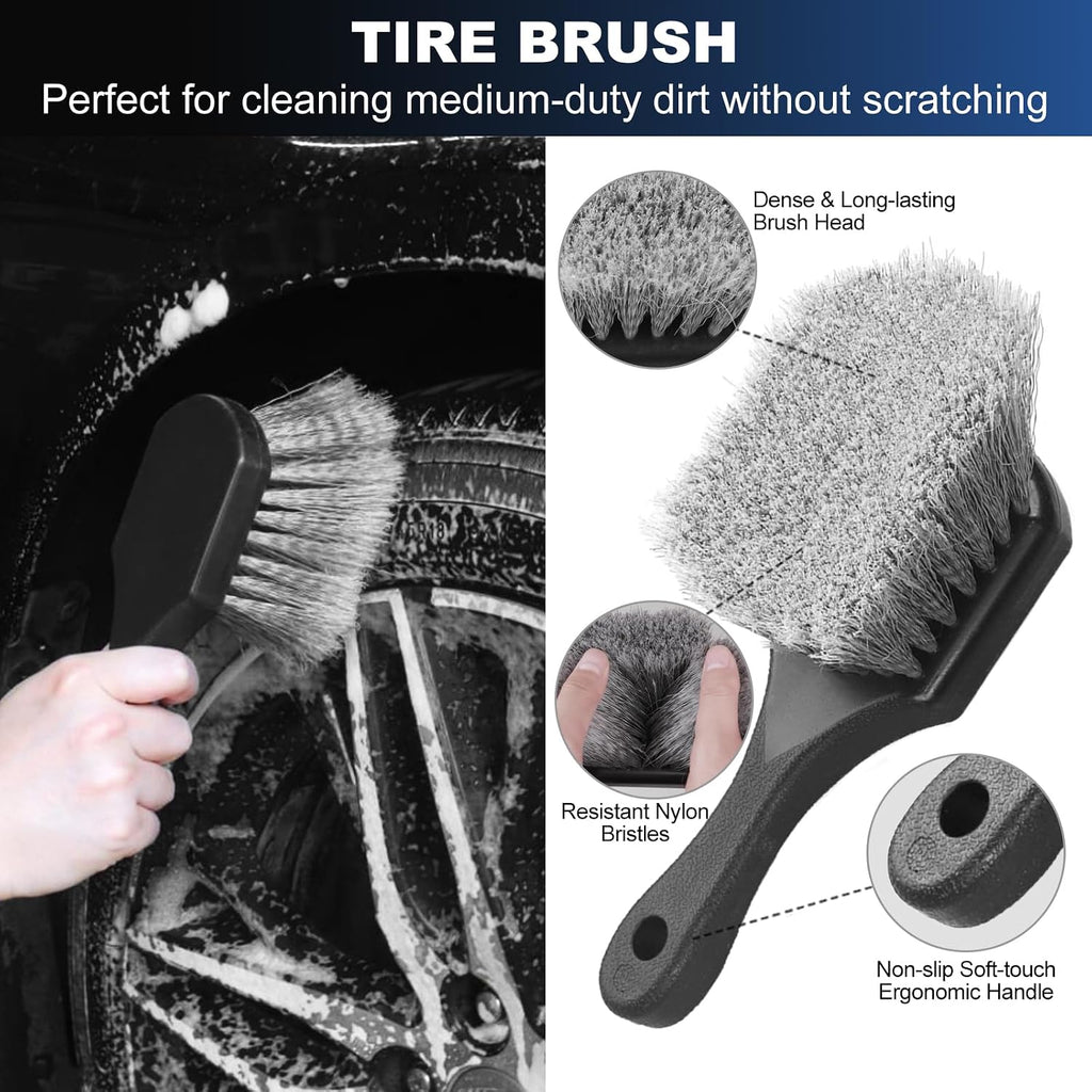 Car Wheel & Tire Brush Set, Wheel Cleaner Brush, Soft & Stiff Bristle Cleaning Brush, Wheel Brushes for Cleaning