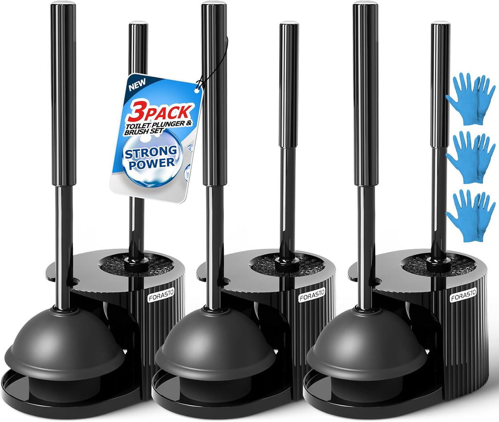 2IN1 Toilet Brush and Plunger Set, 3Pack Extended Handle Combo | Black bathroom accessories, bathroom decor
