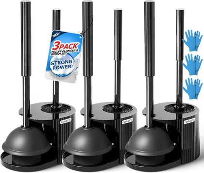 2IN1 Toilet Brush and Plunger Set, 3Pack Extended Handle Combo | Black bathroom accessories, bathroom decor
