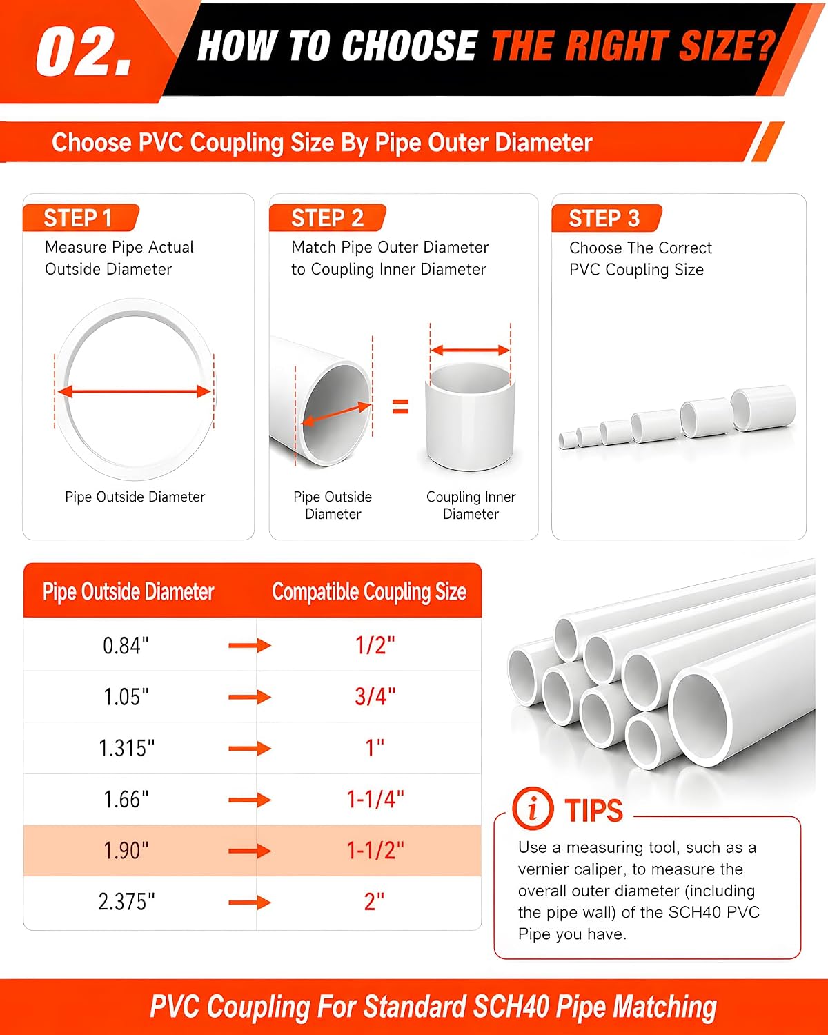 10 Pcs 1-1/2 Inch PVC Coupling Fittings, Socket x Socket