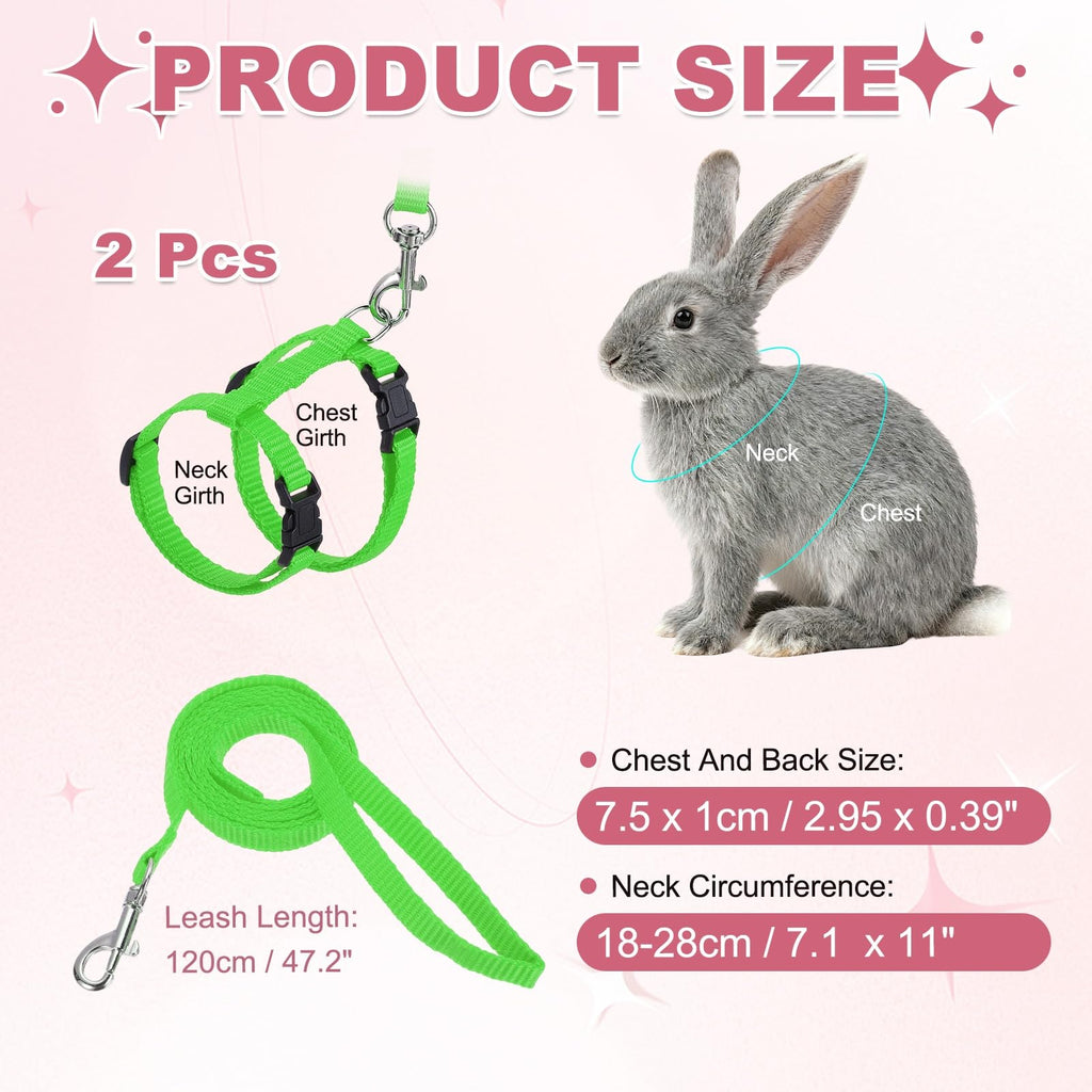 Rabbit Harness and Leash, Escape Proof Bunny 2Pcs, Grass Green