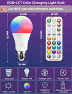 Color Changing Light Bulb 120W Equivalent, 12W with Remote Control E26