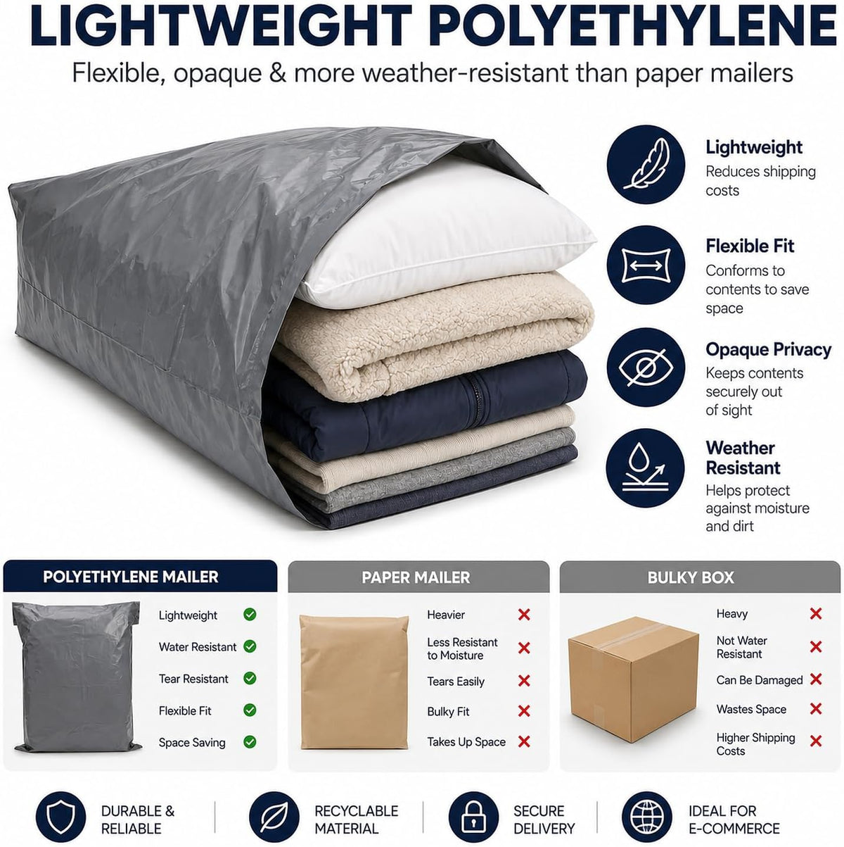 Large Shipping Bags 24x36, 5 Pack Poly Mailers for Clothes