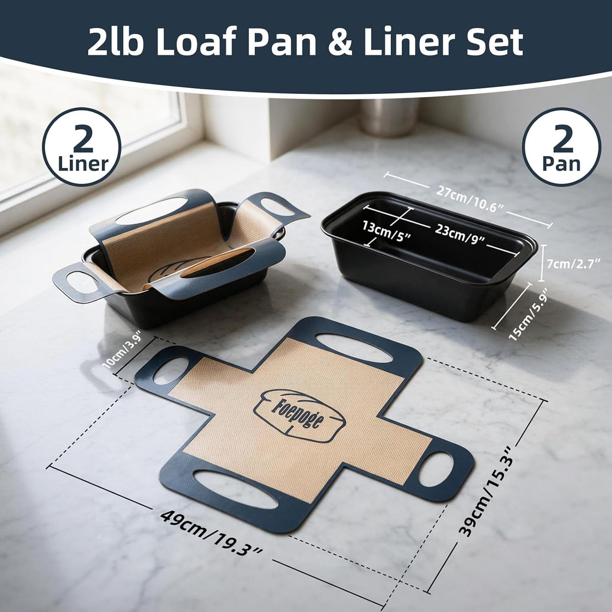Loaf Pan with Liners Set: Nonstick 9 x 5 Inch Bread Pan for Homemade Baking