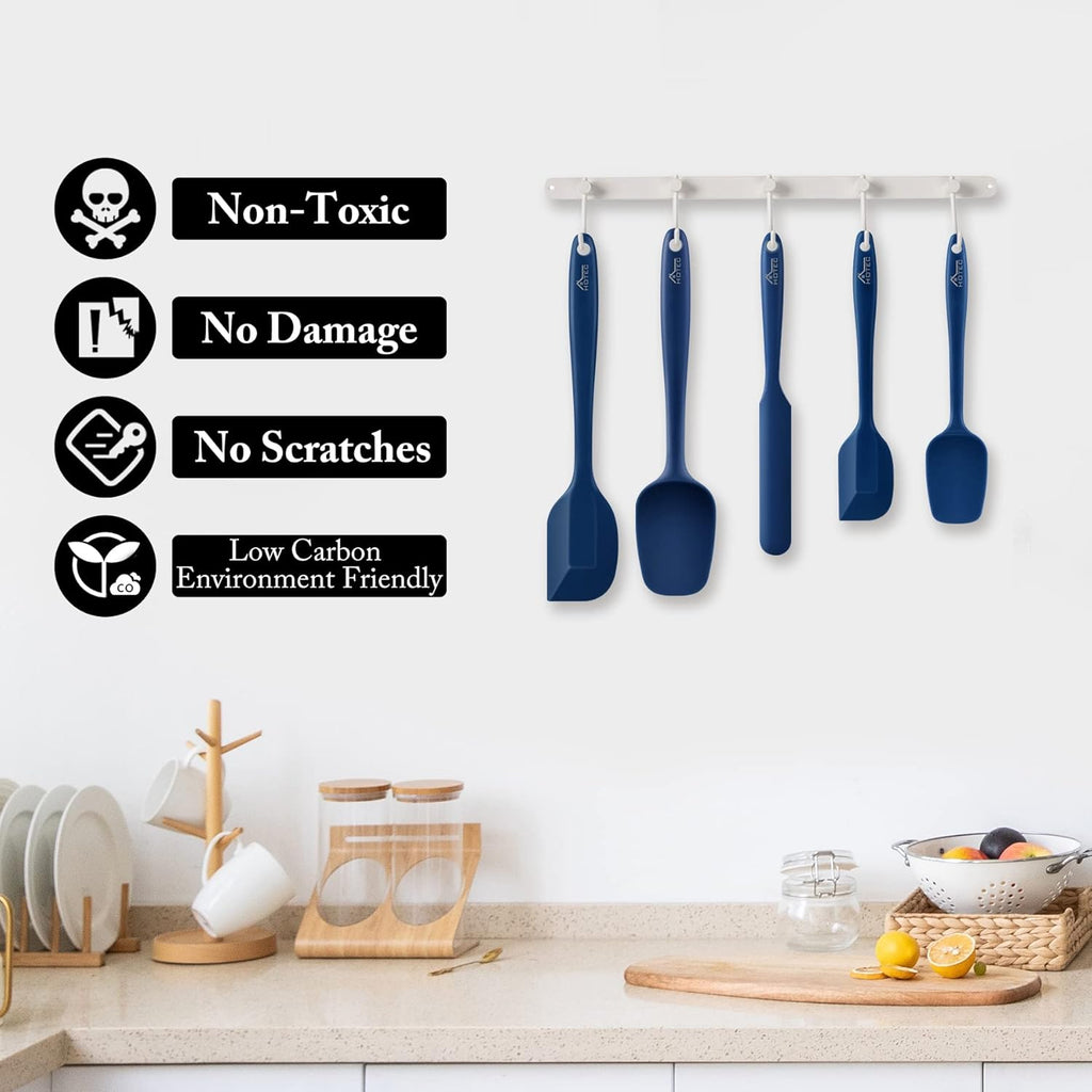600℉ Heat Resistant BPA-Free Silicone Rubber Spatula Set, Kitchen Cooking Spatulas, Baking, Mixing