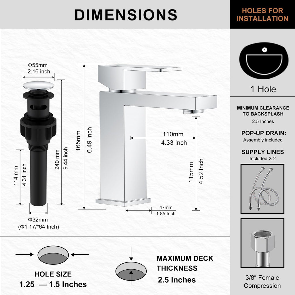 Chrome Bathroom Faucet Single Hole, Single Handle Vanity Sink Faucet