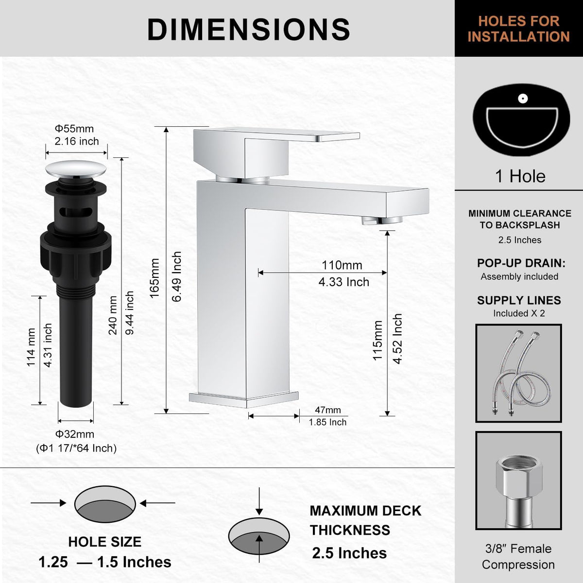 Chrome Bathroom Faucet Single Hole, Single Handle Vanity Sink Faucet