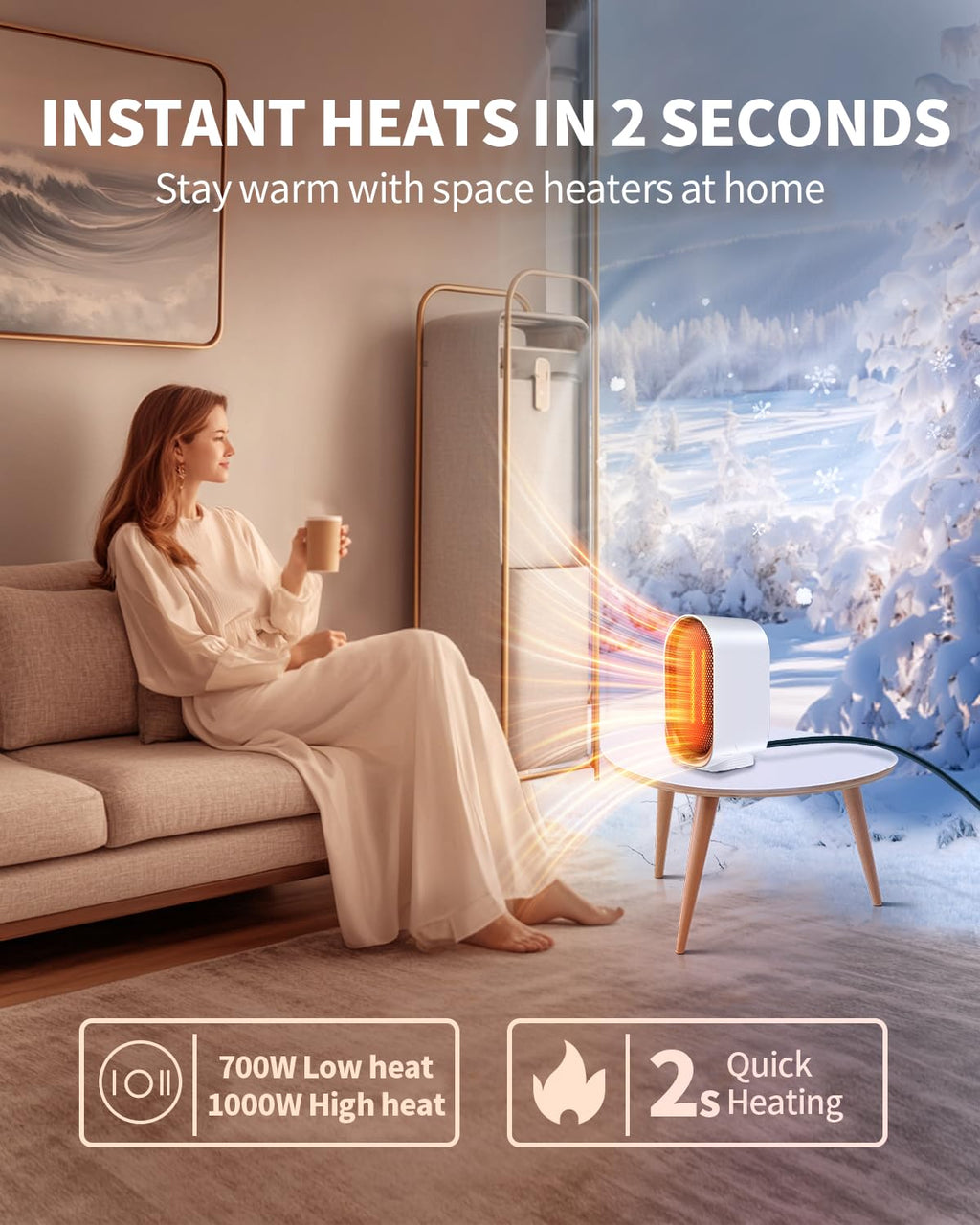 Space Heater, Portable Small Heater for Indoor Use, Quiet & Compact