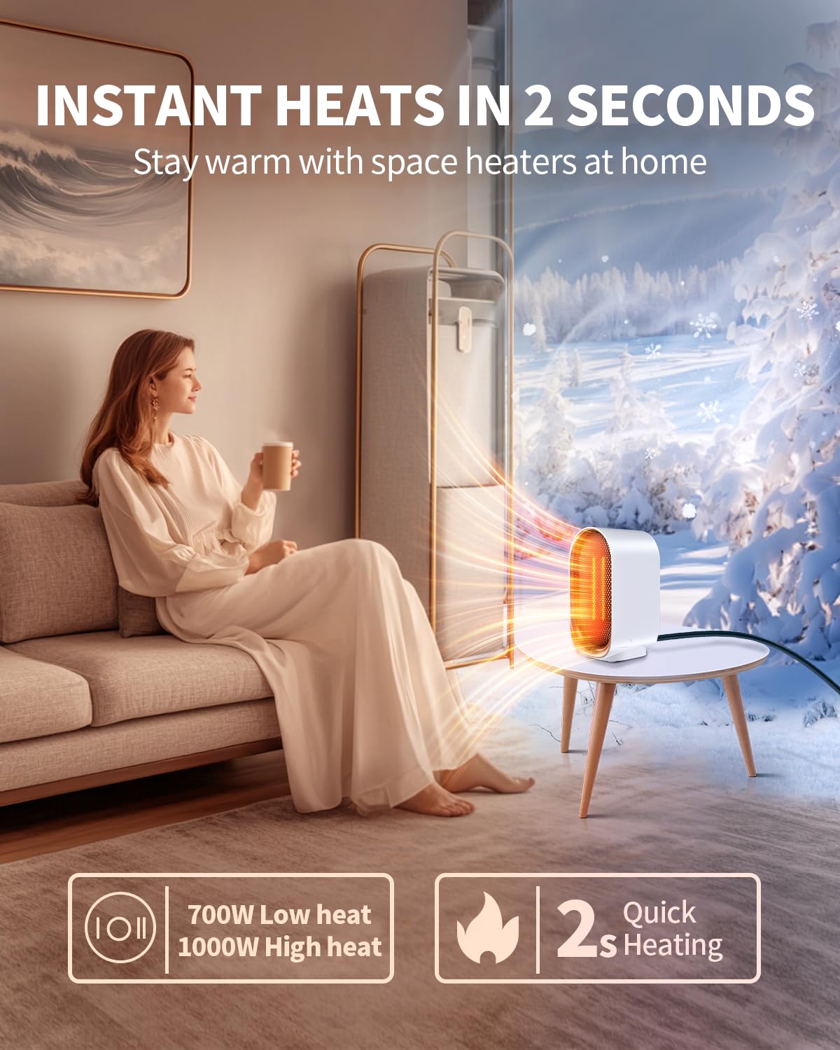 Space Heater, Portable Small Heater for Indoor Use, Quiet & Compact