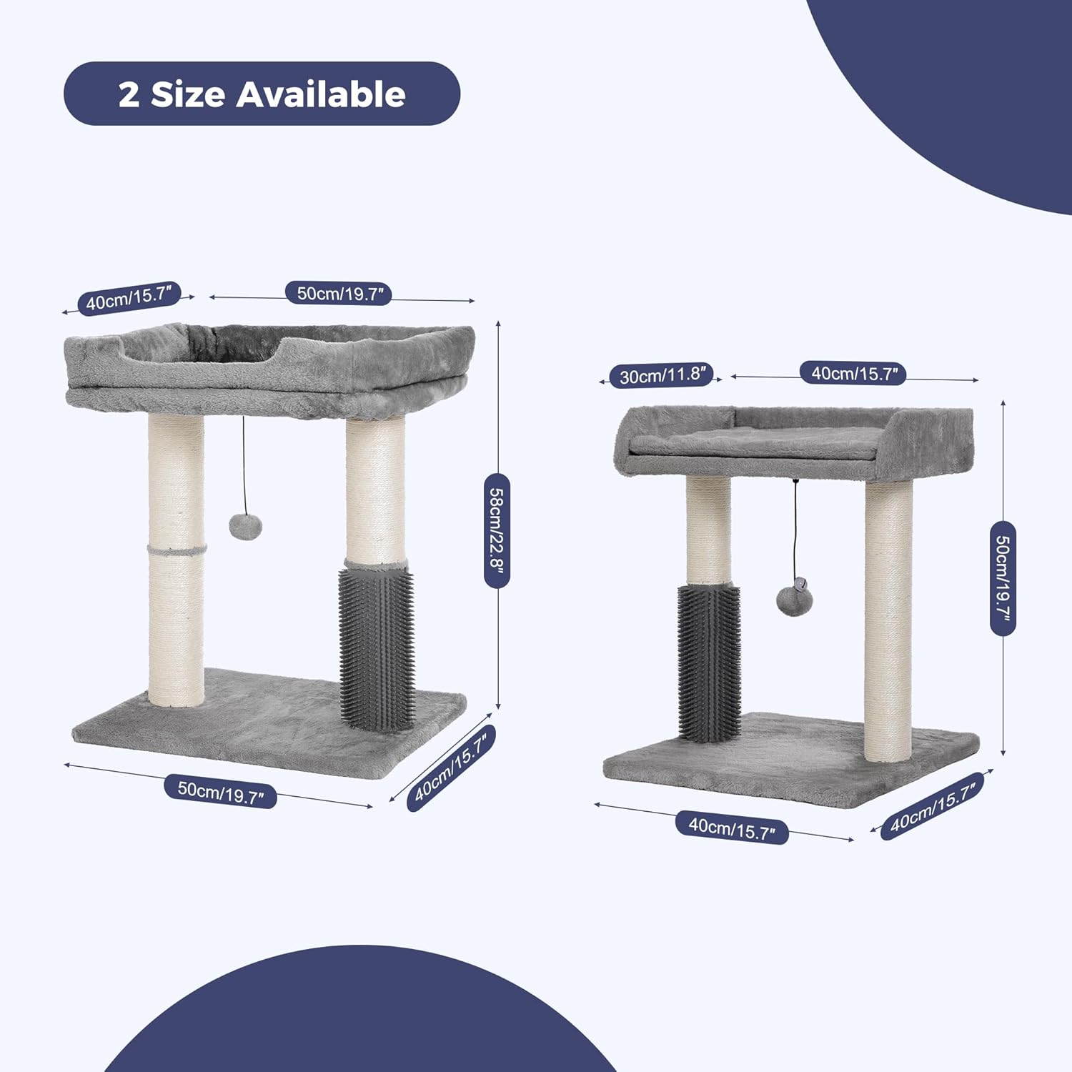 Cat Tree Tower for Large Cats Cat Scratching Post with 20x15.7”Wide Top Bed, Self Groomer, Thick Scratch Post