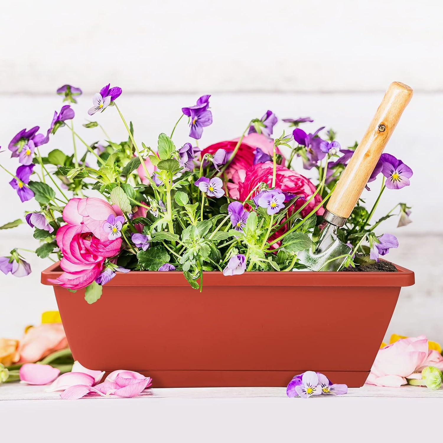 Window Box Planter, 7 Pack Plastic Vegetable Flower Planters Boxes 17 Inches Rectangular Flower Pots with Saucers for
