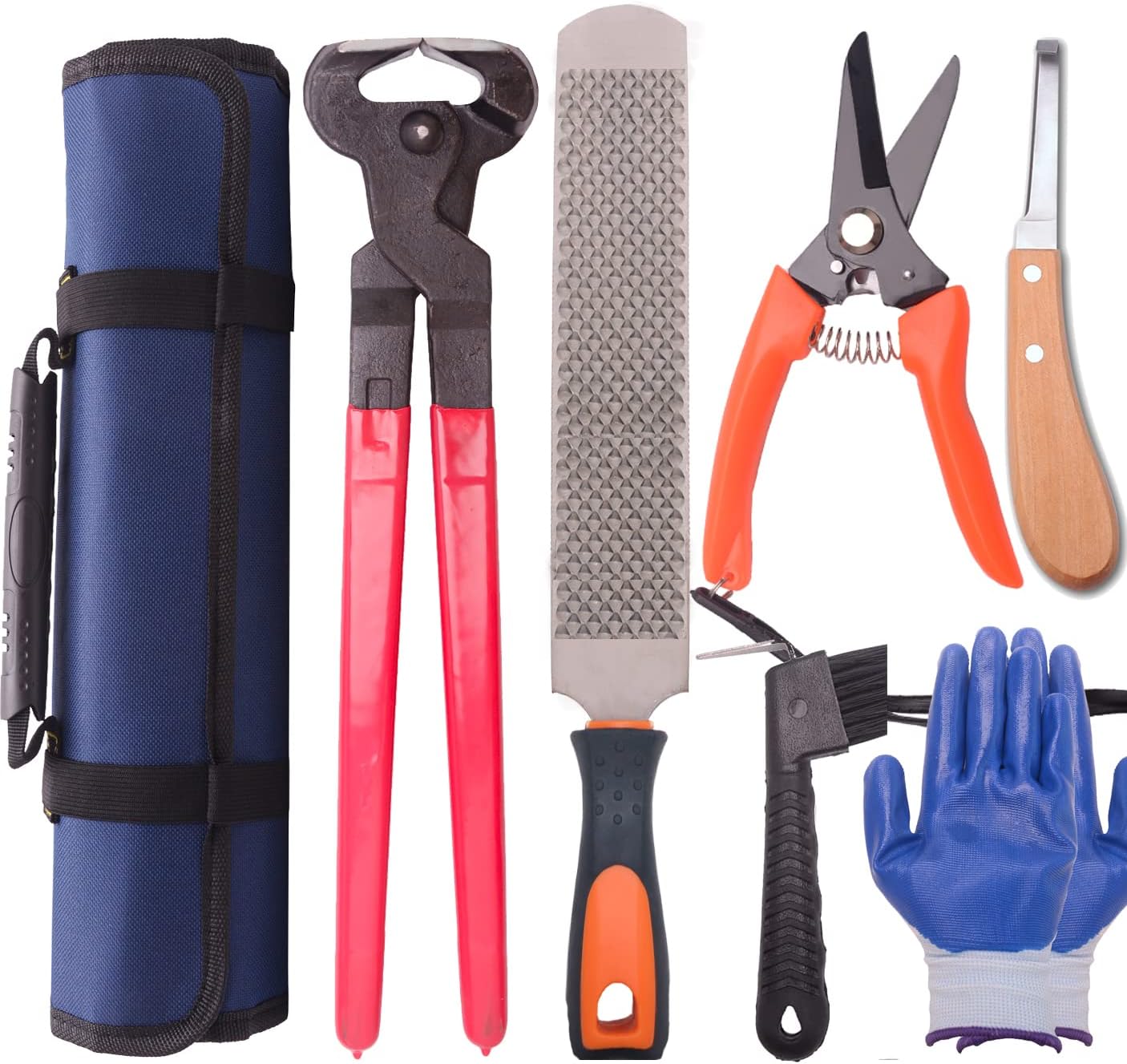 Horse Farrier Hoof Tool Kit（7 Piece） with Carry Bag Horse Equine Metal Shears Farriers Hoof Nipper Cutter Handle