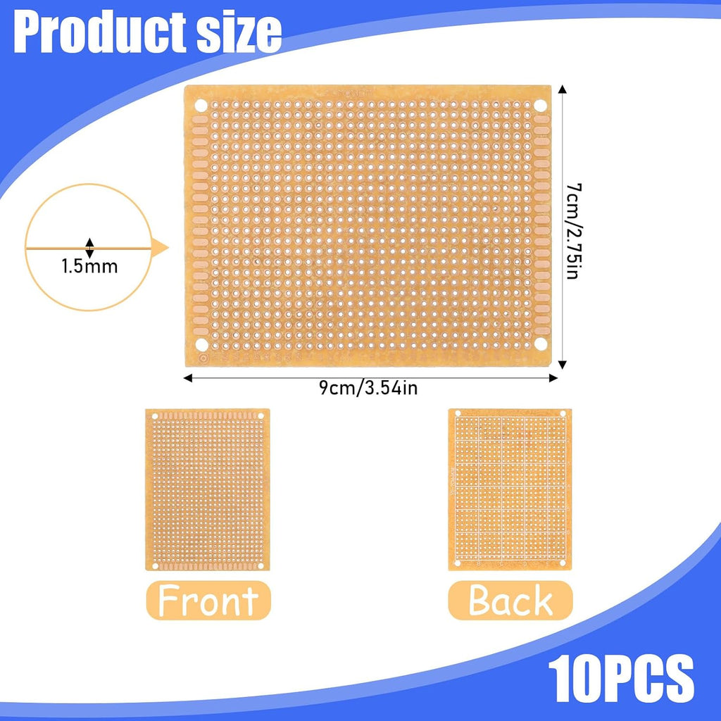 10 PCS 70mm x 90mm PCB Board Prototype Kit, Universal Printed Circuit Board, Copper Stripboards Prototype Perfboard for Electronic Experiment and DIY Soldering Electronic Projects