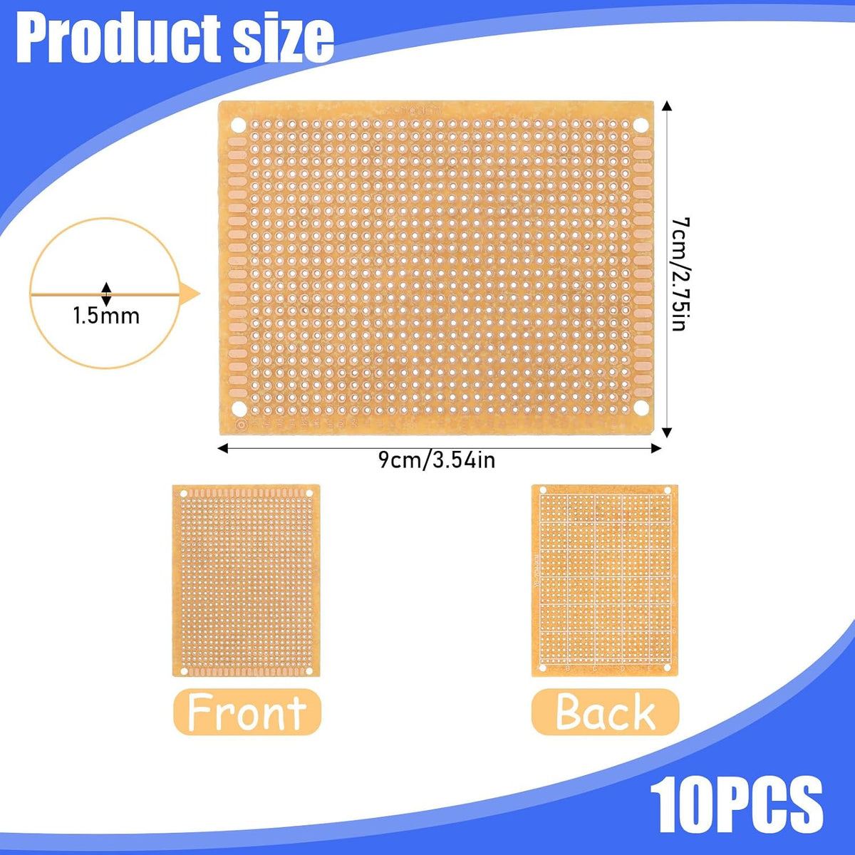 10 PCS 70mm x 90mm PCB Board Prototype Kit, Universal Printed Circuit Board, Copper Stripboards Prototype Perfboard for Electronic Experiment and DIY Soldering Electronic Projects